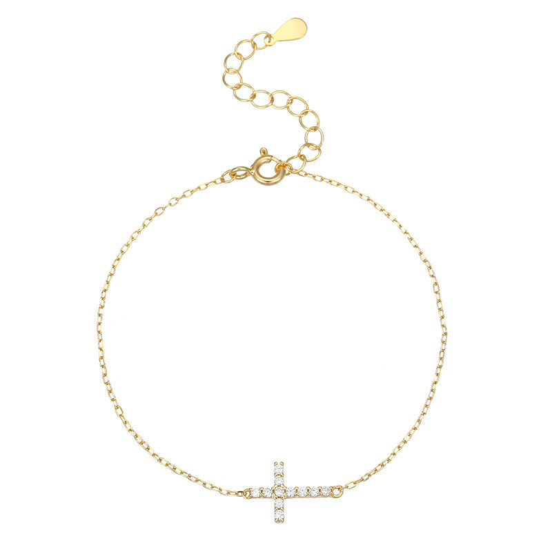 Celestial Radiance Gold-Plated Silver Bracelet with Cross Pendant for Everyday Elegance